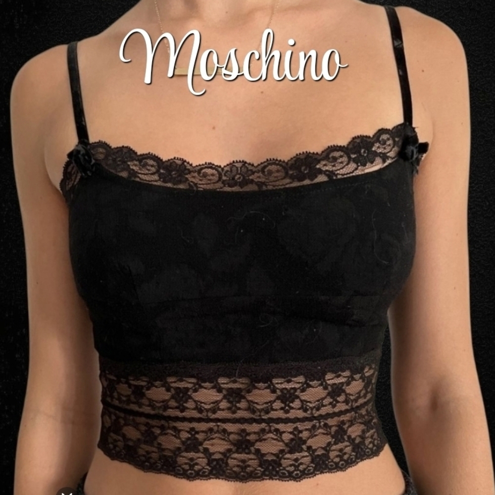 Moschino Black Lace Trim Women's Top Size 10 EUC